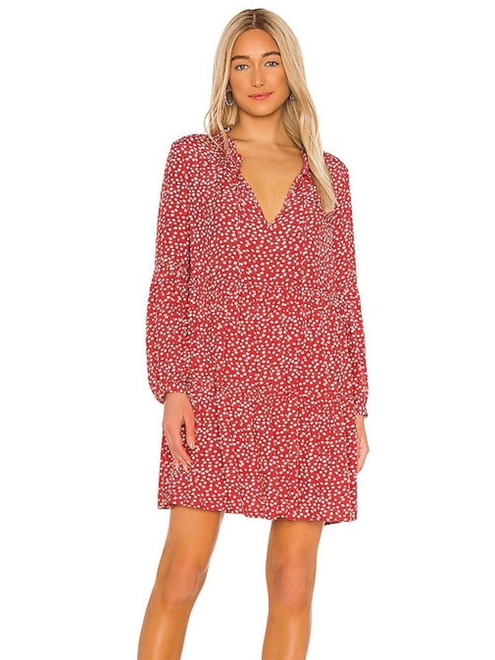 Rails Everly Long Sleeve Tiered Dress in Carmine Daisies Red Print - S